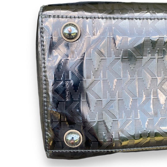 Michael Kors Grayson Nickel Mirror Metallic Logo Satchel Bag - Picture 8 of 12